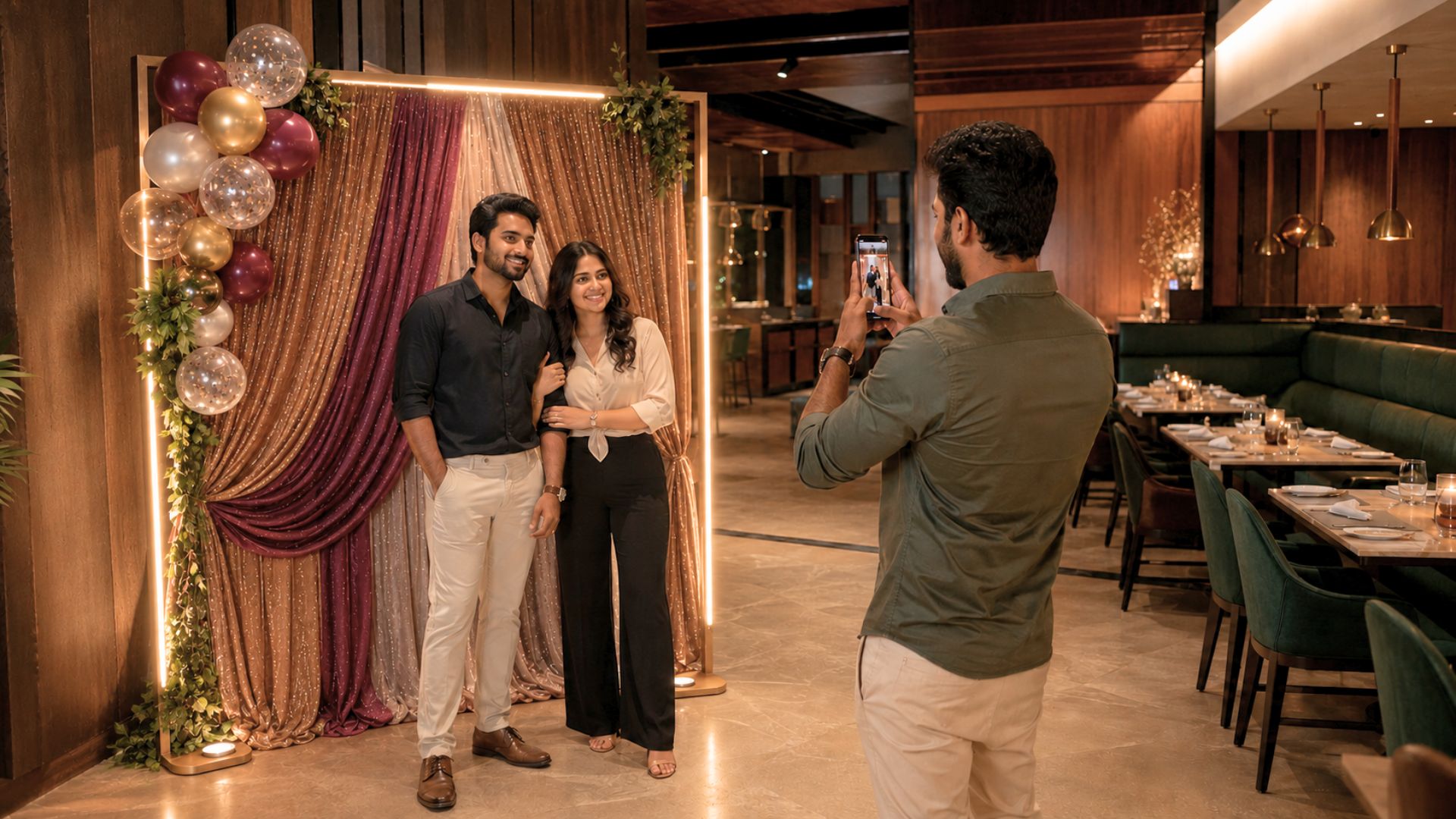 A dedicated selfie point set up for a New Year celebration